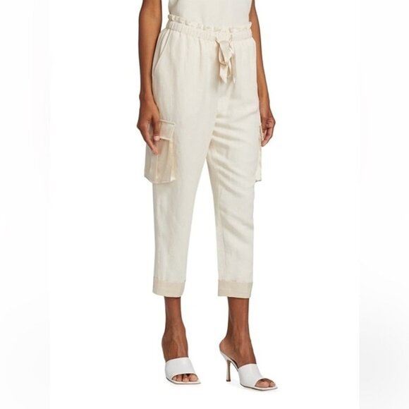 Cami NYC Harley Silk-Linen Cargo Pants with Front Tie Ivory Size Small - Picture 1 of 13